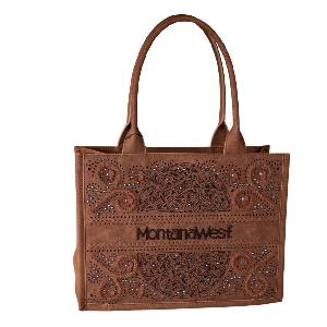 Montana West Embossed Floral Tote - Brown