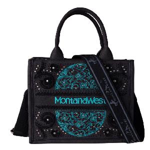 Montana West Embossed Floral Tote/Crossbody - Black