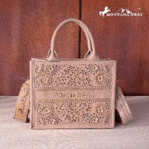 Montana West Embossed Floral Tote/Crossbody - Khaki