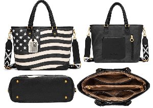 Montana West American Flag Braided Concealed Carry Vintage Patriotic Western Tote Shoulder Purse-Black