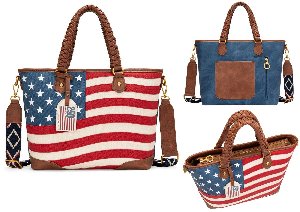 Montana West American Flag Braided Concealed Carry Vintage Patriotic Western Tote Shoulder Purse-Red