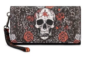  Montana West Skull Rose Halloween Wristlet RFID Wallet - Black