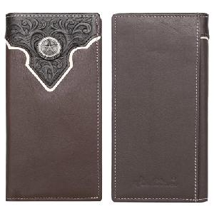 Montana West Genuine Leather Tooled Long Wallet Coffee