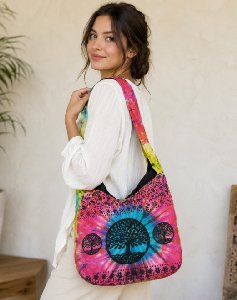 Nepal Handmade Cotton/Hemp Hobo Bags - Tie Dye Tree Of Life
