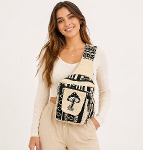Himalayan Hemp Nepal Handmade Crossbody Bags - Mushroom