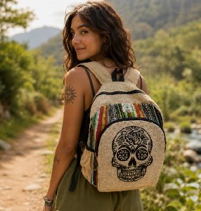 Himalayan Hemp Nepal Handmade Backpacks - Sugar Skull 