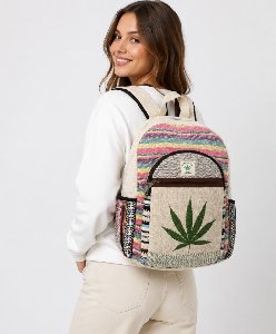 Nepal Handmade Himalayan Hemp Backpacks - Marijuana Leaf