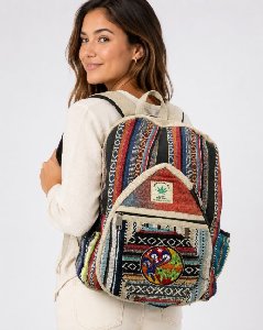 Himalayan Hemp Nepal Handmade Backpacks - Yin Yang Mushroom/Leaf Design