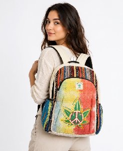 Himalayan Hemp Nepal Handmade Backpacks - Marijuana Leaf Peace Sign