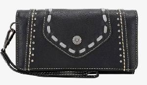 Montana West Whipstitch Collection Studed  Wallet Black