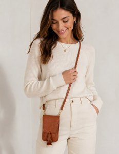 Magnetic Flap Crossbody Phone Case With Card Holder - Brown