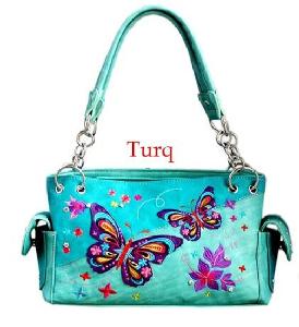Butterflies & Flowers Western Satchel - Turquoise 