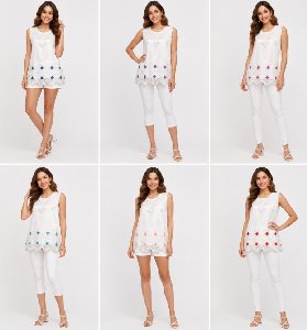 Satin Victorian Embroidery Sleeveless Shirts - Assorted