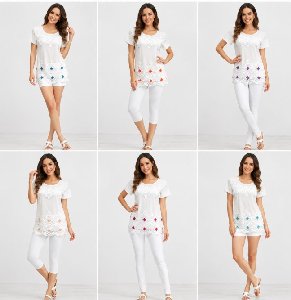 Satin Victorian Embroidery Short Sleeve Shirts - Assorted