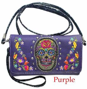 Wholesale Sugar Skull Wallet Purse Purple