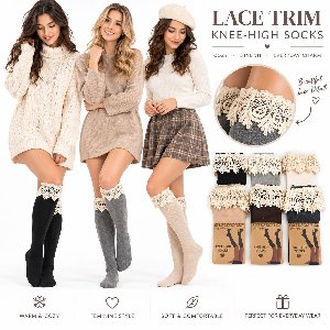 Long Over-The-Knee Stockings With Lace Trim - Assorted