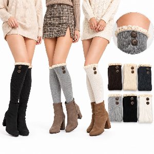 Long Over-The-Knee Stockings With Lace Trim & Buttons - Assorted