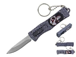 5.25'' Mini OTF Knife With Keychain - Checkerboard Punisher Skull