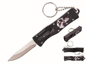 5.25'' Mini OTF Knife With Keychain - Black Punisher Skull