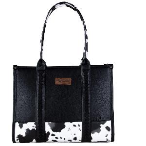 Wrangler Cow Print Concealed Carry Wide Tote - Black