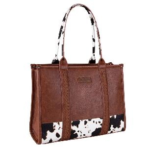 Wrangler Cow Print Concealed Carry Wide Tote - Brown