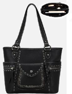 Montana West Whipstitch Collection Concealed Carry Tote Black