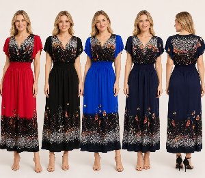 Ruffle Sleeve Floral Print Maxi Sundresses - Assorted