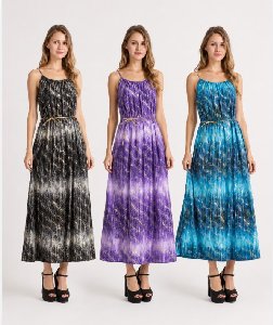 Gold Stripe & Belt Long Maxi Dresses - Assorted