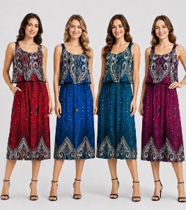 Sleeveless Long Summer Dresses With Swirl Pattern - Assorted