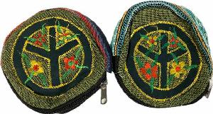 Nepal Handmade Peace Sign with Flower Coin Purse