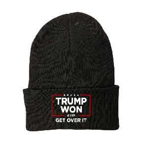 "Trump Won - 47th - Get Over It" Winter Beanie Hats - Black
