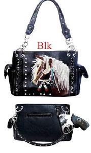 Wholesale Rhinestone Embroidery Horse Design Purse Black