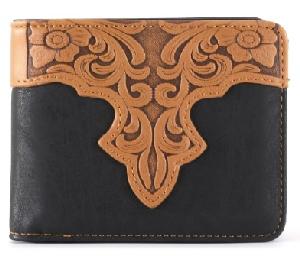 Embossed Vintage Floral Men's Bifold PU Leather Wallet
