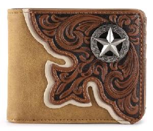 Embossed Vintage Floral Lone-Star Men's Bifold PU Leather Wallet