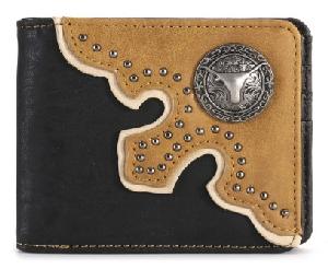 Color Block Longhorn Concho Men's Bifold PU Leather Wallet