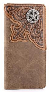 Embossed Lone Star Concho Men's Bifold Long PU Leather Wallet