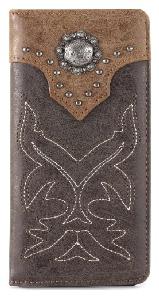 Embroidered Boot Scroll Men's Bifold Long PU Leather Wallet