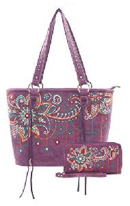 Wholesale Montana West embroidered floral handbag purple
