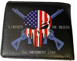 Man Bi-Fold Faux Leather Wallet (Liberty Or Death)